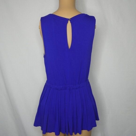 Deletta Anthropologie Corbara Cobalt Blue Pleated Peplum Blouse Top Keyhole Back - Picture 5 of 7